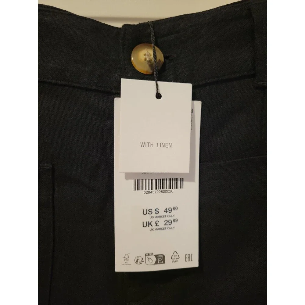 NWT ZARA Black Linen Wide Leg Ankle Pants Women’s S Preppy Modern Work Business